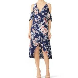 Flynn Skye Floral Cold Shoulder Midi Dress Wrap Style Party Cocktail Dress Small
